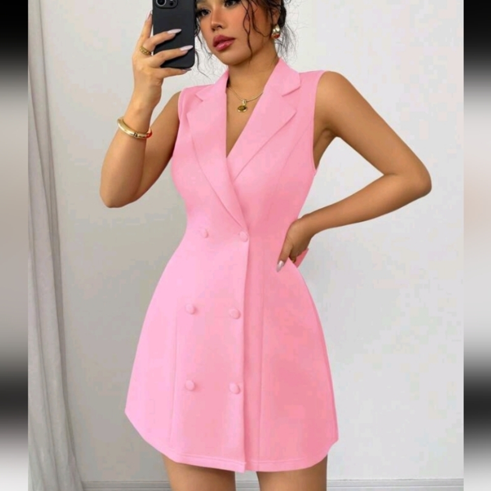 New Women's Suit Collar Double-Breasted Backless Bow Design Fitted Sleeve - Picture 4 of 4